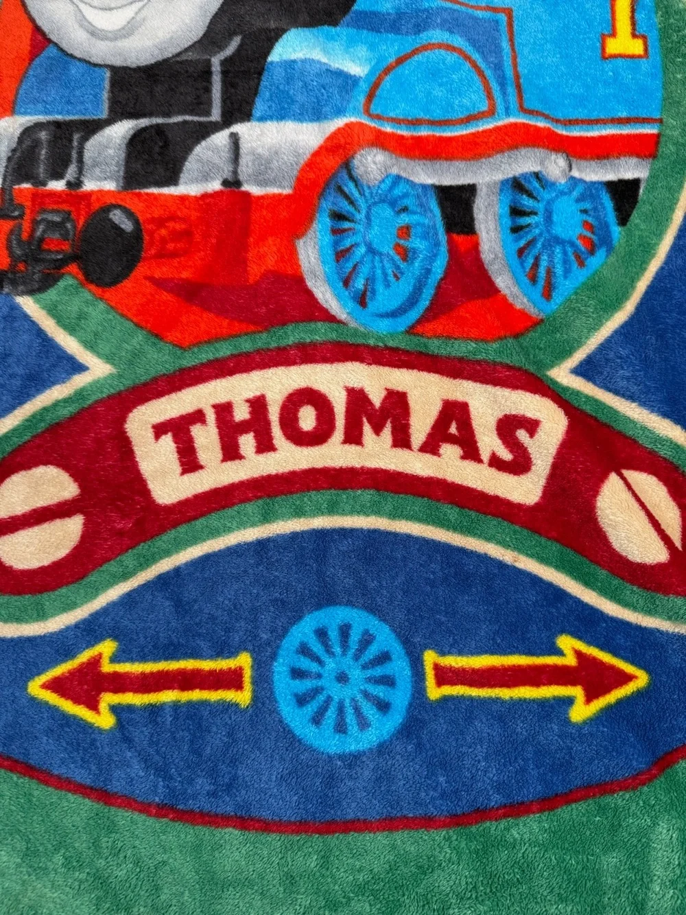 VINTAGE THOMAS THE TRAIN Fleece Throw Blanket 30x43 Blue Green Kids
